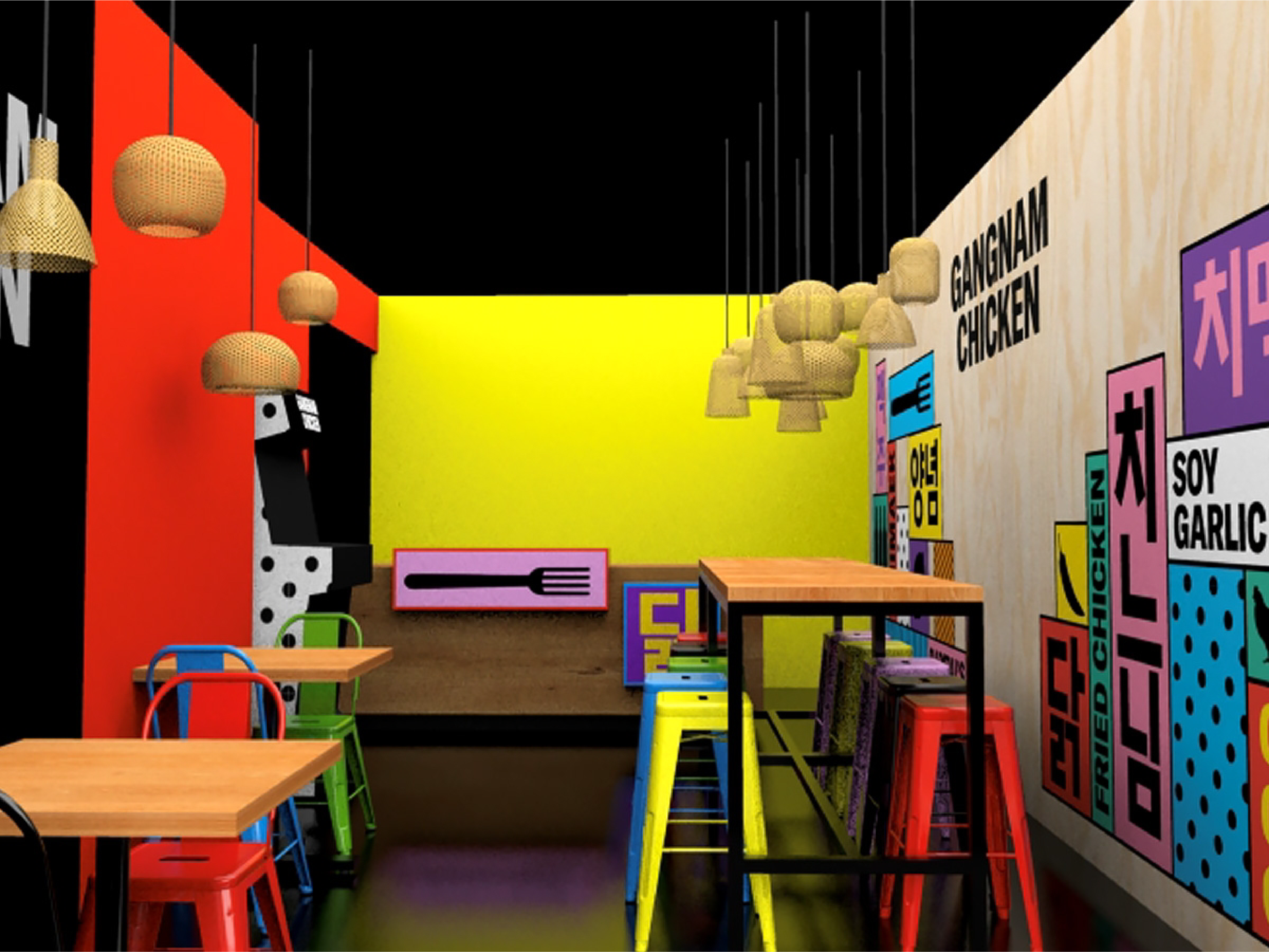 De binnnenkant van een Gangnam Chicken Shop